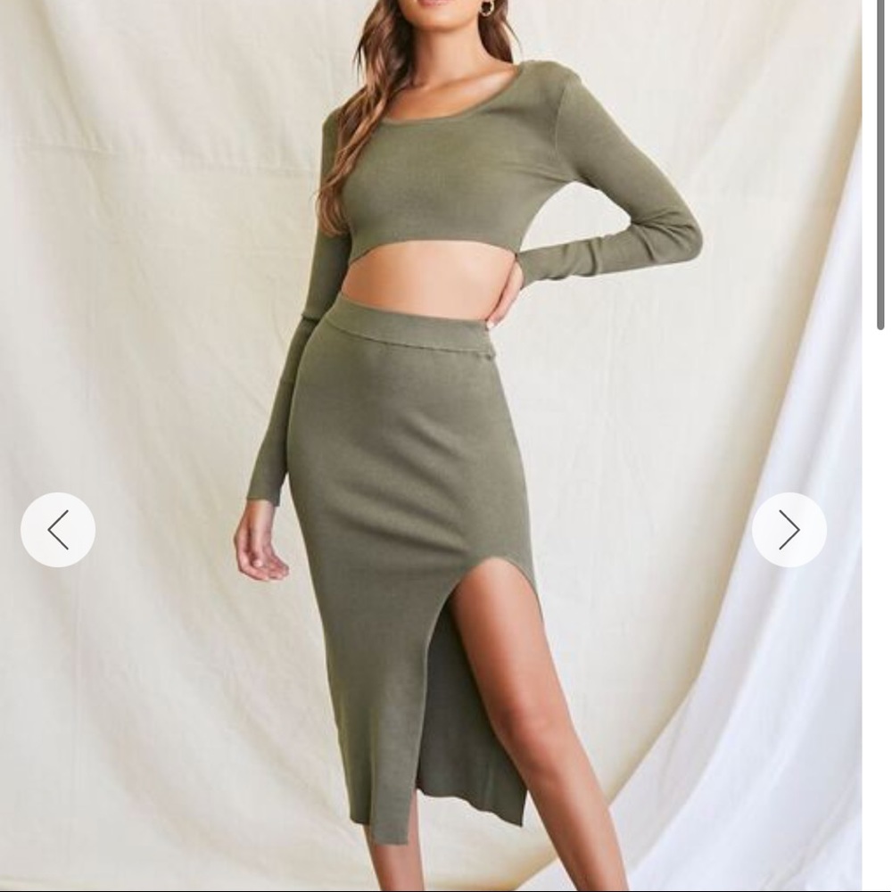 NWT Forever 21 Crop Top & Slit Skirt Set in Olive size M